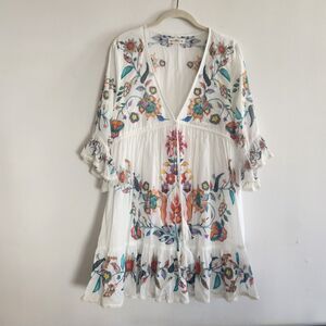 Natural Life floral mini dress M deep v neck babydoll cottagecore boho prairie